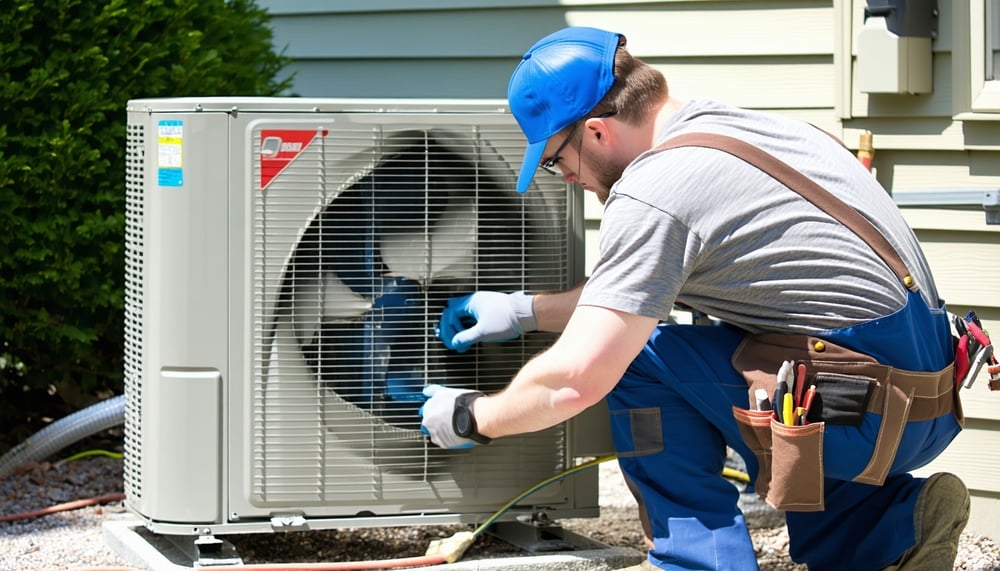 Certified HVAC technician servicing an air conditioning unit in Lawrenceville, GA Certified HVAC technician servicing an air conditioning unit in Lawrenceville, GA