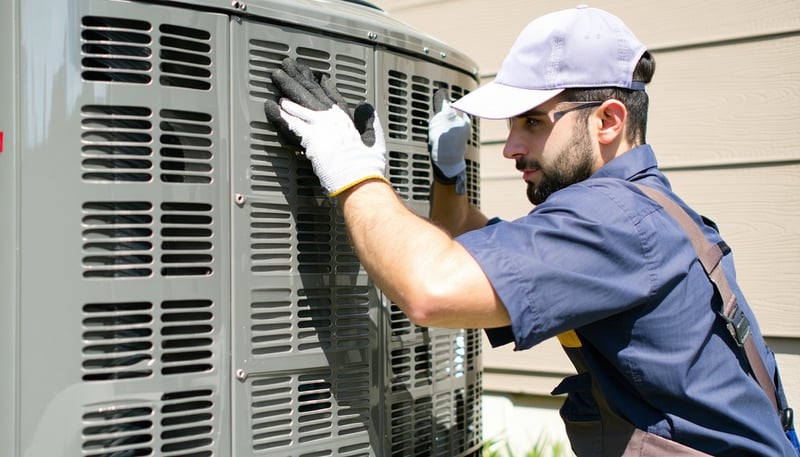 ABID HVAC technician servicing an air conditioning unit in Lawrenceville, GA ABID HVAC technician servicing an air conditioning unit in Lawrenceville, GA